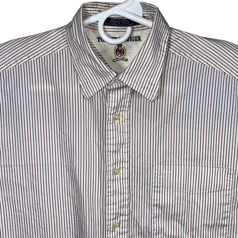 Tommy Hilfiger Men's Striped Long Sleeve Button Down Shirt Medium Red Blue